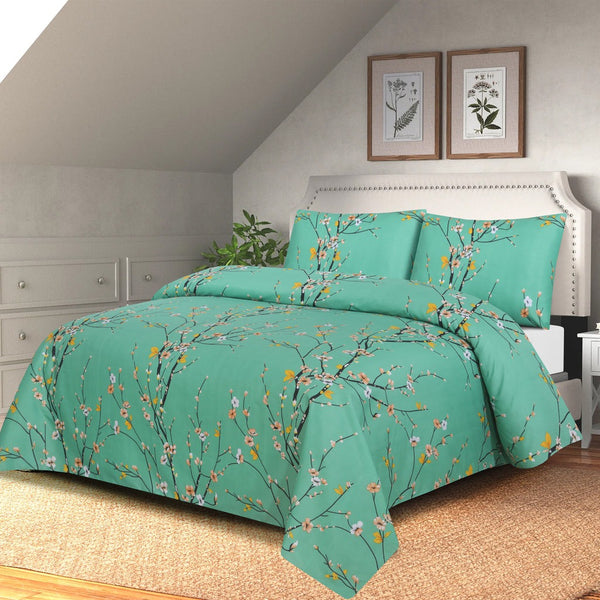 Mint Blossom Printed Bed Sheet Set – King Size