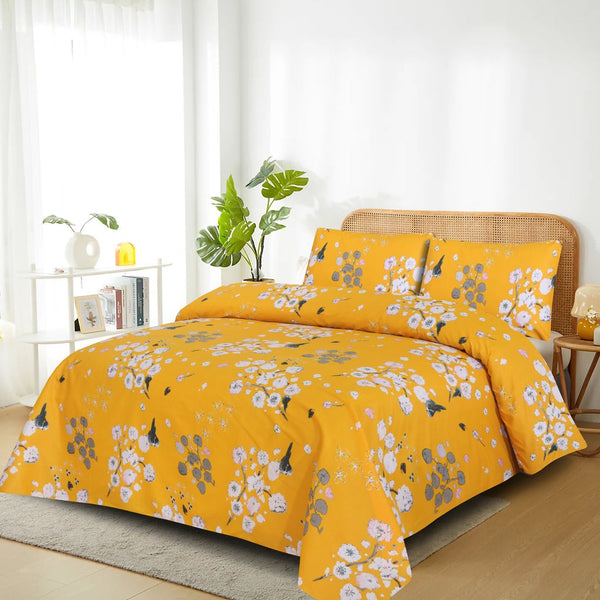 Golden Flora Printed Bed Sheet Set – King Size
