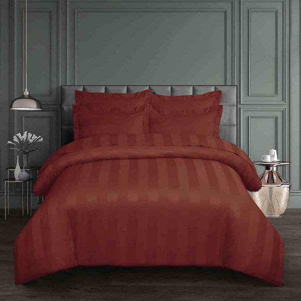 Luxury Stripe Satin Bedding Set – Ruby Rust | 6-Piece, King Size, Super Soft Fabric
