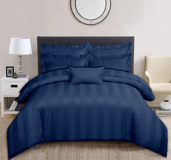 Luxury Stripe Satin Bedding Set – Blue| 6-Piece, King Size, Super Soft Fabric