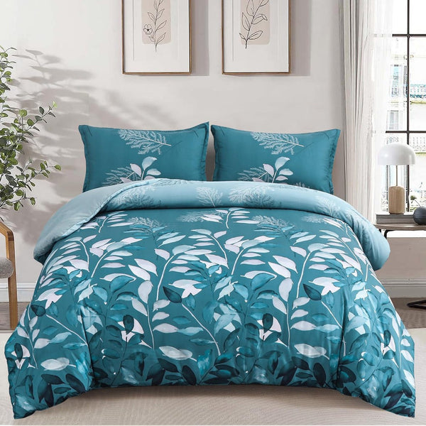 Fresh Teal Printed Bed Sheet Set – King Size