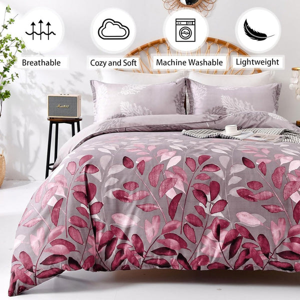 Coral Leaves Printed Bed Sheet Set – King Size