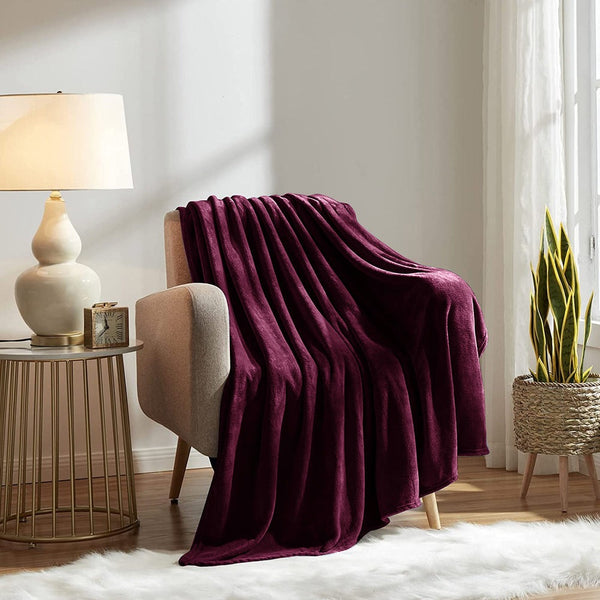 Flannel Moonlight Burgundy Winter Blanket - Soft Mink Fleece Throw