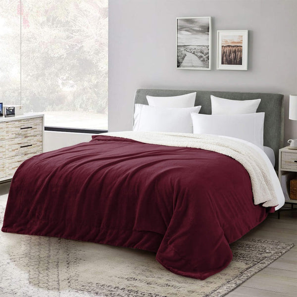 Ultra Soft Reversible Sherpa Throw Blanket – Burgundy | Luxurious Comfort for Every Home