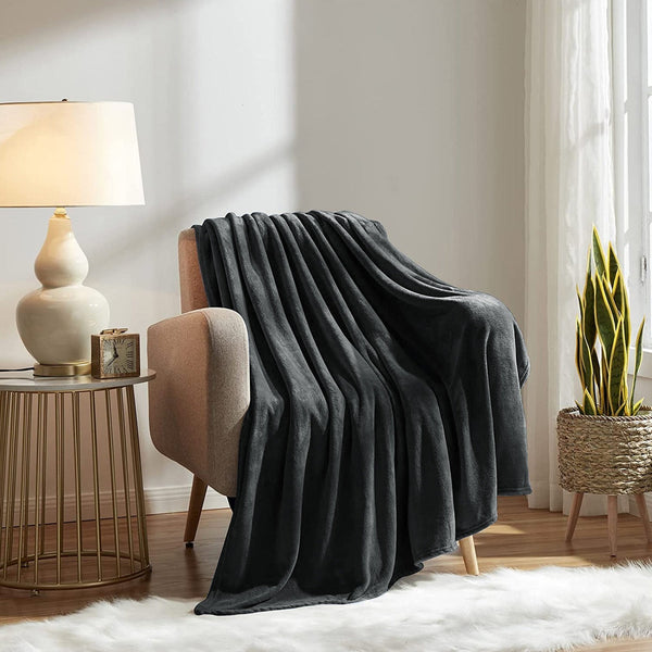 Flannel Moonlight Grey Winter Blanket - Soft Mink Fleece Throw