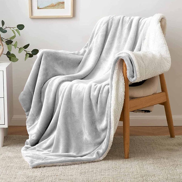 Ultra Soft Reversible Sherpa Throw Blanket – Silver | Luxurious Comfort for Every Home