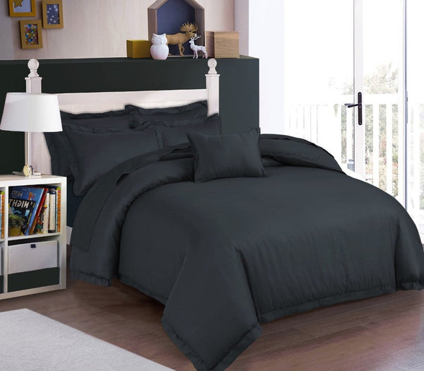 Luxury Stripe Satin Bedding Set – Charcoal | 6-Piece, King Size, Super Soft Fabric